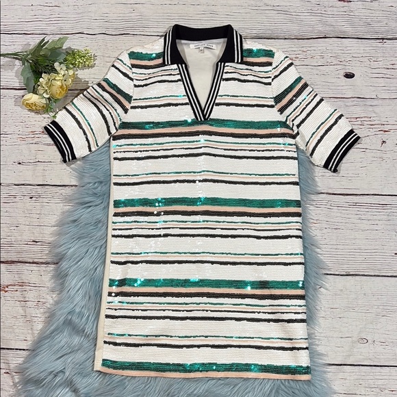 English Rose Rugby Striped Sequin Polo Mini Dress - Picture 1 of 10